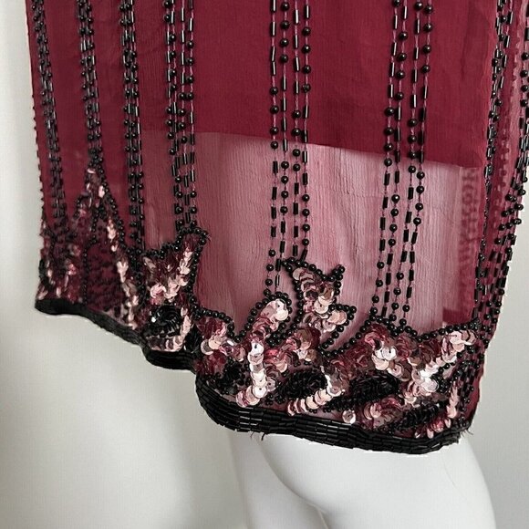 Vintage 90s Jennifer by KVM Party Dress Size M Cranberry Sequin Embroidered Silk - Picture 12 of 16